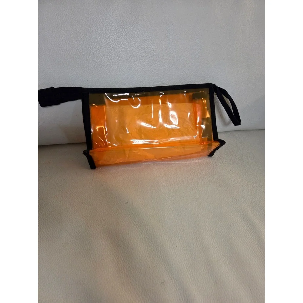 Kendall + Kylie Orange Clear PVC Cosmetic Bag Makeup Pouch Logo Zip Top Travel